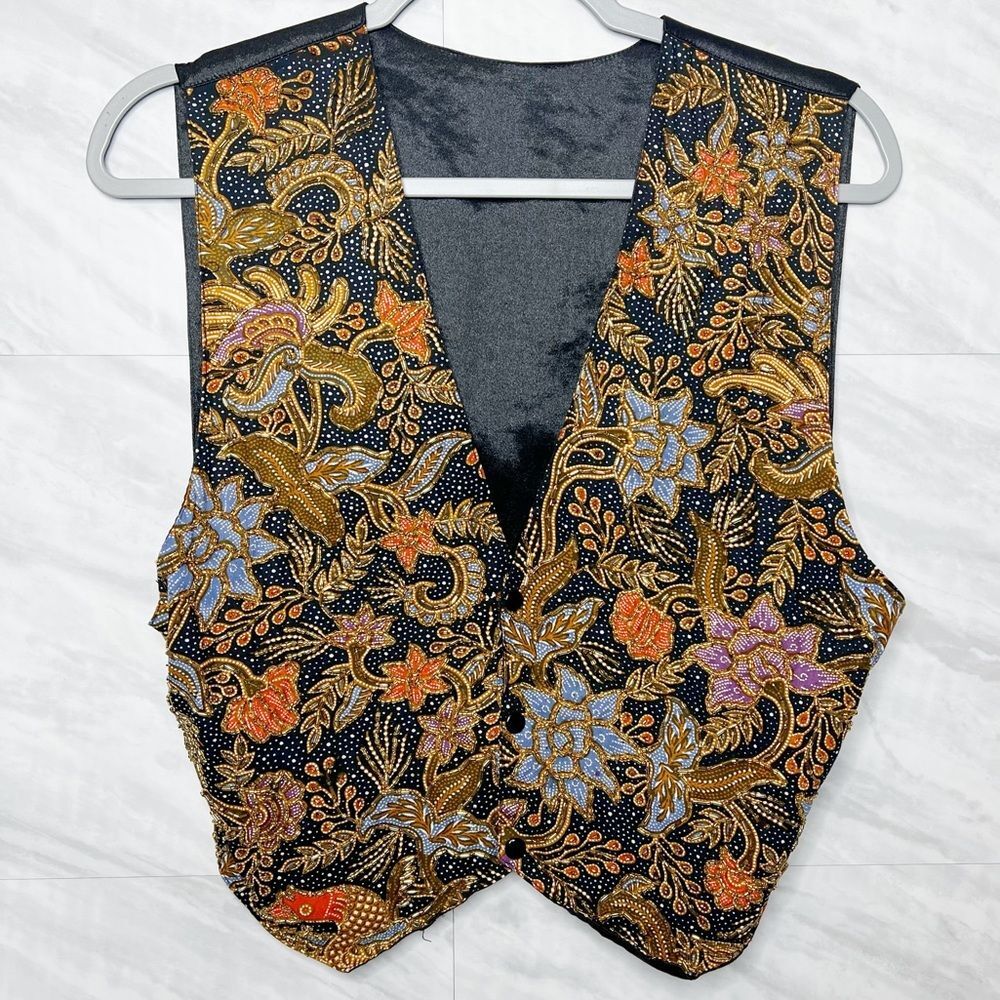 Vintage Beaded Satin Vest Large